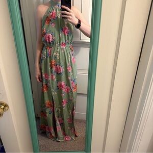 NWOT Staccato Island Oasis Floral Halter Olive Floral Maxi Dress - Size Small